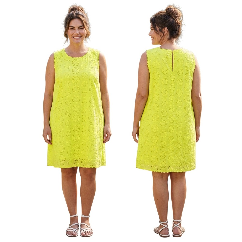 On 34th Womens Plus Size 4X Eyelet Mini Dress Lemon Yellow Sleeveless Cotton